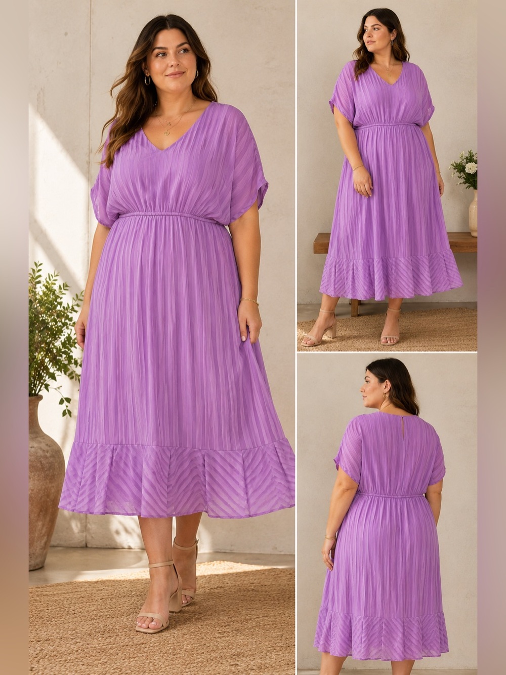 Hutch for Anthropologie Purple Pleated Ruffle Midi Dress 3X Plus Size